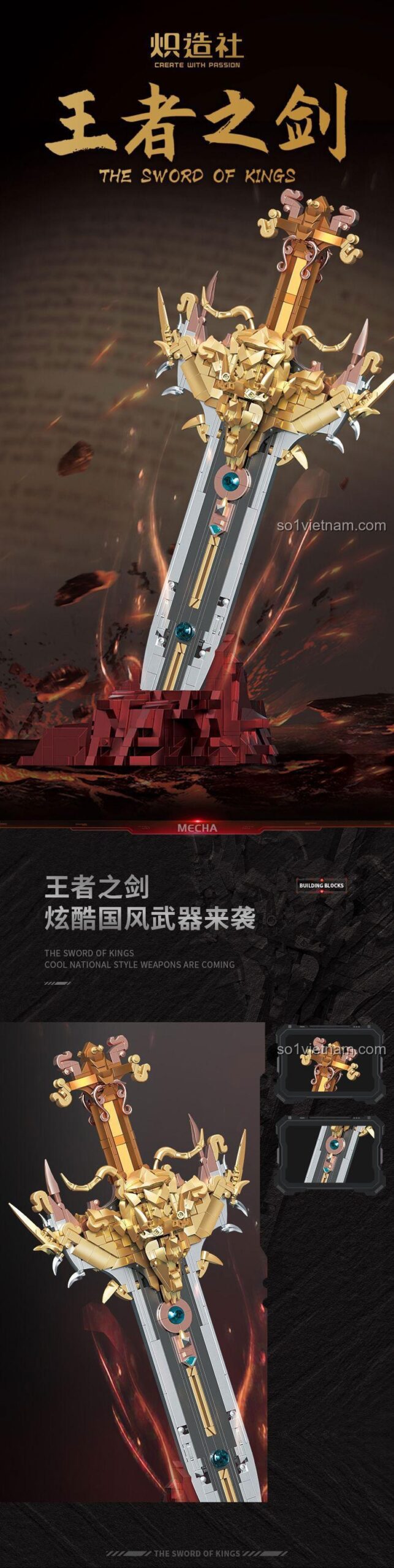 Chi tiết bộ đồ chơi mô hình 212224 Vương Giả Chi Kiếm, bộ xếp hình 2224, thiết kế 3D lập thể, màu sắc cao cấp, đồ chơi mô hình cho con trai 14 tuổi.