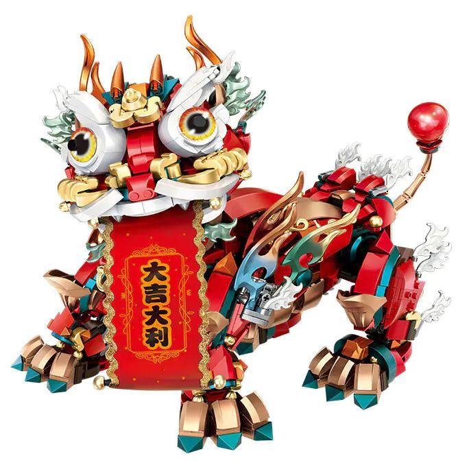 Mô hình Sư tử Trung Hoa "Tài Lộc Đầy Nhà" 1966 mảnh, đồ chơi lắp ghép 炽造社 D2202, đồ chơi giáo dục cho bé 14 tuổi, đồ chơi sáng tạo, có đèn LED, khớp nối linh hoạt