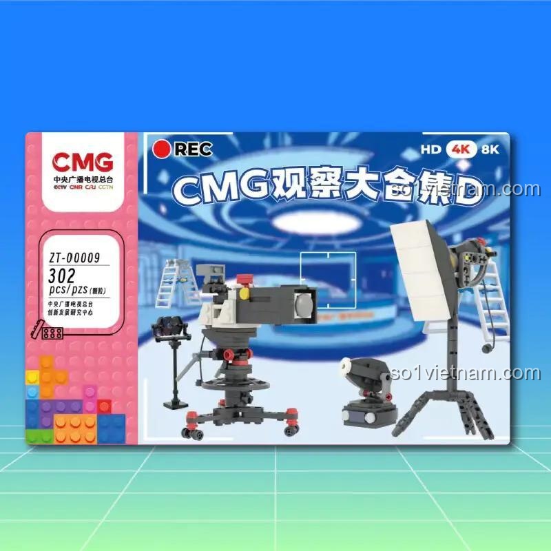 Hộp sản phẩm bộ đồ chơi CMG ZT-00009, mô tả máy quay phim và thiết bị trường quay, 302 mảnh ghép, đồ chơi giáo dục cho bé 6 tuổi, rèn luyện sự kiên nhẫn và tỉ mỉ.