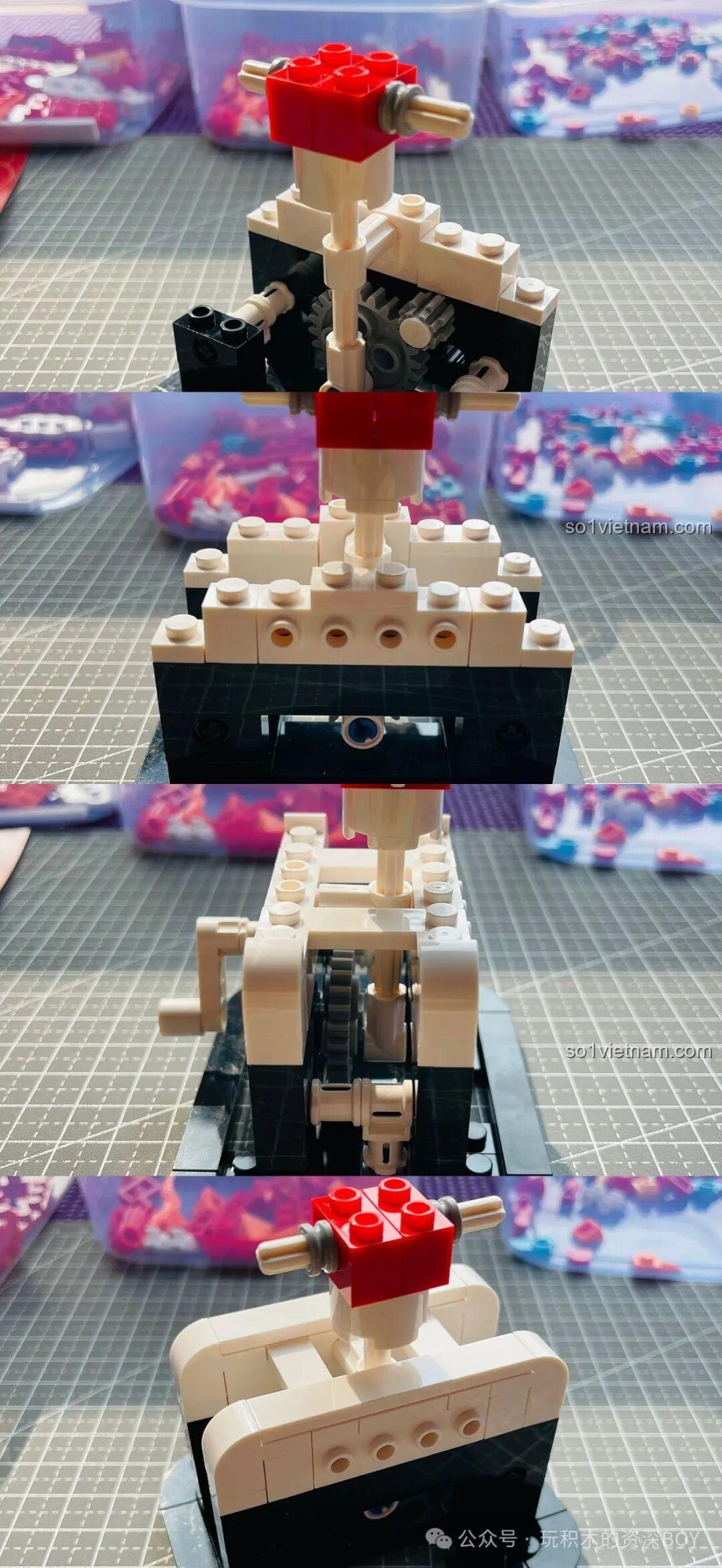 Chi tiết cơ chế chuyển động của mô hình Rồng Gobricks G2401 đang được lắp ráp.