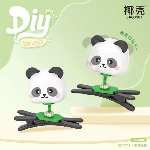 Kẹp Tóc Gấu Trúc Coconut 7106 bộ đồ chơi lắp ghép cho bé gái, kẹp tóc DIY, phụ kiện tóc dễ thương, mini block, 3 chi tiết, 6 tuổi