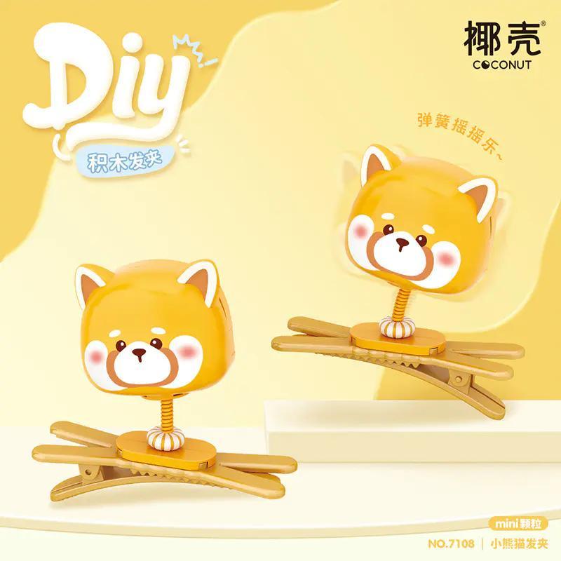 Kẹp tóc mô hình tiểu hổ Coconut 7108, kẹp tóc DIY hình tiểu hổ đáng yêu, có thể lắc lư, màu vàng cam, cho bé gái 6 tuổi, 3 mảnh mini block