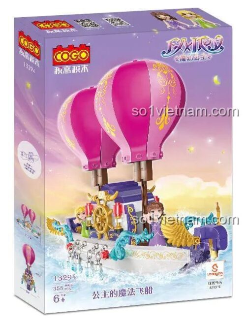 Hộp bộ lắp ghép COGO 13294 Thuyền khinh khí cầu công chúa, đồ chơi mô hình cho bé gái 6 tuổi, giá rẻ