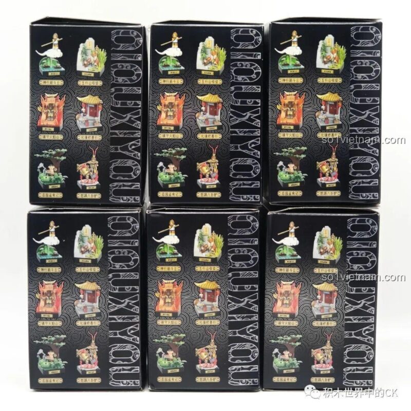 Các minifigures nhân vật trong bộ sưu tập Tây Du Ký của Cool Fun, bao gồm Tôn Ngộ Không, Đường Tăng, Sa Tăng. Các nhân vật được thiết kế chi tiết.