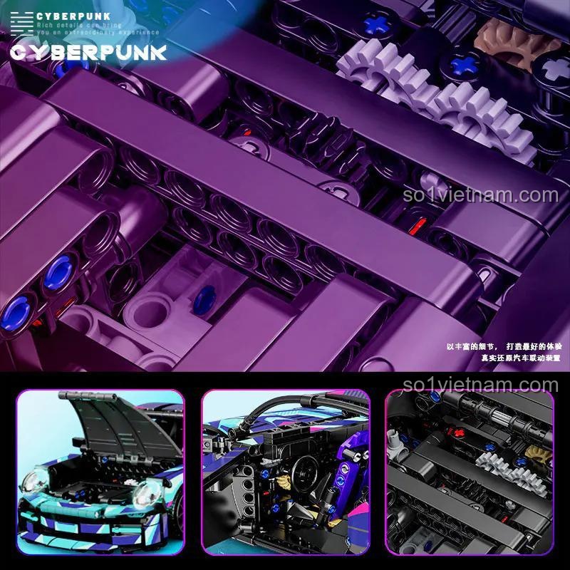 Chi tiết cơ khí xe Cyberpunk RSR 911, bánh răng, trục quay, 1116 mảnh ghép Technic, tỉ lệ 1:16, phù hợp cho bé trai 14 tuổi
