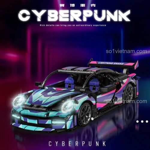 Mô hình xe Cyberpunk RSR 911 phong cách Cyberpunk, 1116 mảnh ghép Technic, màu đen, xanh dương, hồng, tím, phù hợp cho bé trai 14 tuổi