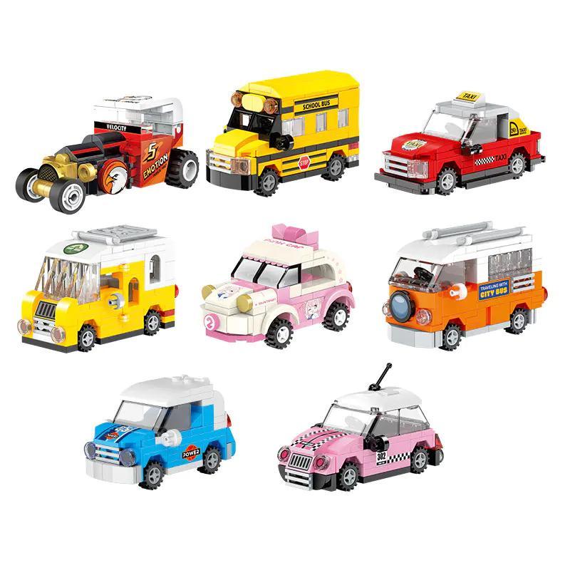 Bộ 8 Xe Cộ Mini Lắp Ghép CZA 2208B - Xe đua, Xe cảnh sát, Xe taxi, Xe buýt trường học, Xe buýt thành phố, Xe gia đình, Xe địa hình, Xe mini - Đồ chơi lắp ghép mini block cho bé trai 8 tuổi