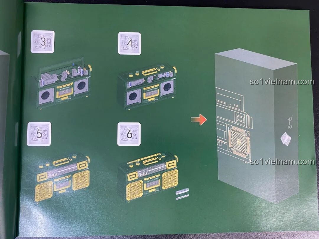 Trang hướng dẫn lắp ráp các phần thân chính của Đài Cassette Cổ Điển Lắp Ghép SugerBox TB3002.
