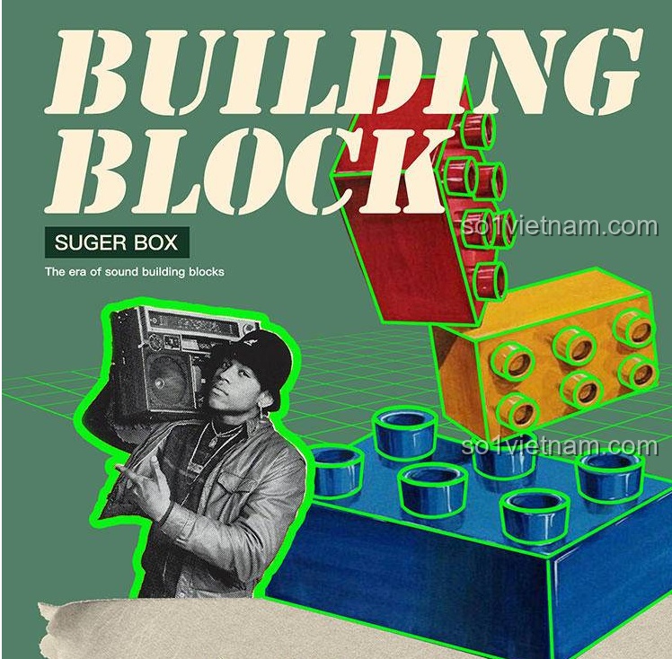 Toàn cảnh Đài Cassette Cổ Điển Lắp Ghép SugerBox TB3002 cùng hộp và sách hướng dẫn trên nền đen.