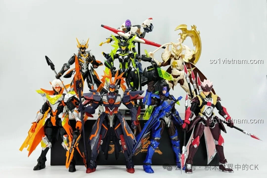 Toàn bộ bộ sưu tập các mô hình robot Vương Giả Vinh Diệu của Keeppley, với Robot Lữ Bố Mạt Nhật nổi bật ở giữa, thể hiện sự phong phú và hấp dẫn của dòng đồ chơi lắp ráp này.