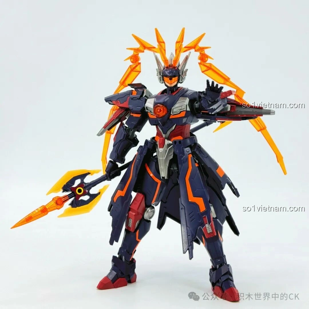 Mô hình Keeppley 78031 Robot Lữ Bố Mạt Nhật trong tư thế tấn công, thể hiện sự năng động và uy lực của robot, phù hợp để trưng bày trong các bộ sưu tập.