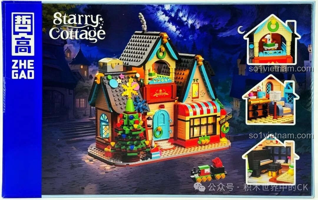 Mặt sau hộp ZHEGAO 613005 Ngôi Nhà Tinh Tú, giới thiệu các chi tiết nội thất và không gian bên trong mô hình.