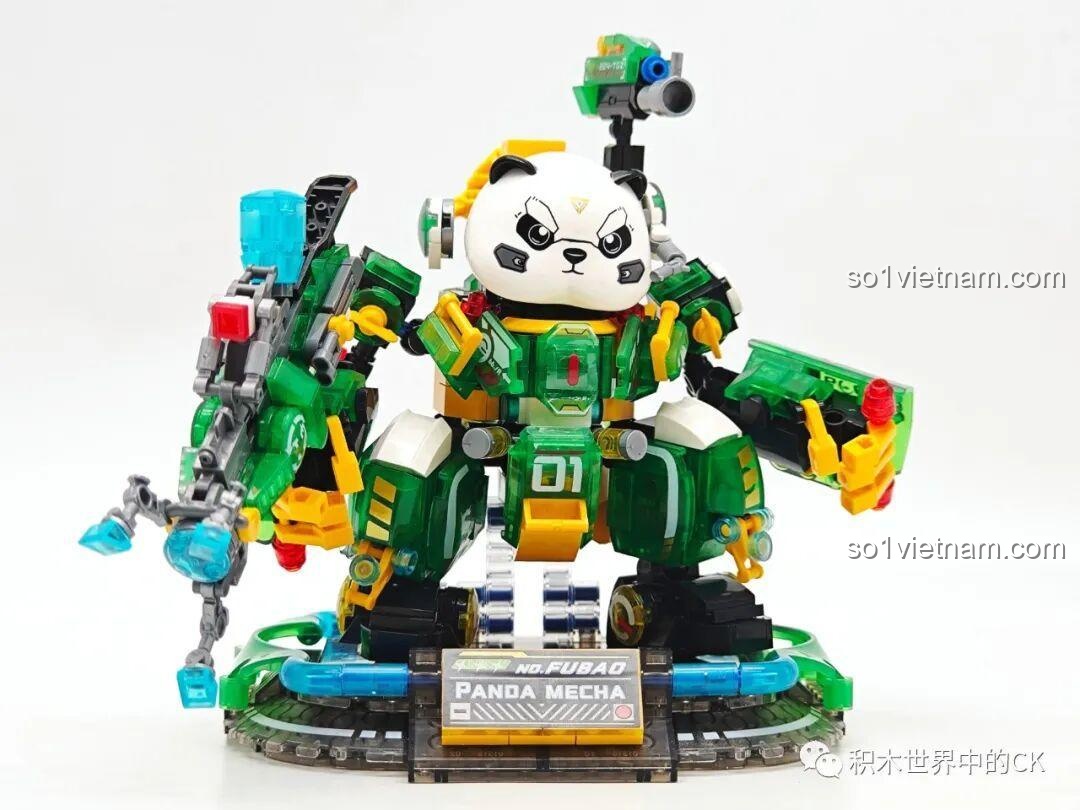 Chi tiết phần ngực và giáp vai của ZHEGAO 662011 Robot Panda Phúc Bảo Hào, với các mảnh ghép trong suốt và số hiệu.