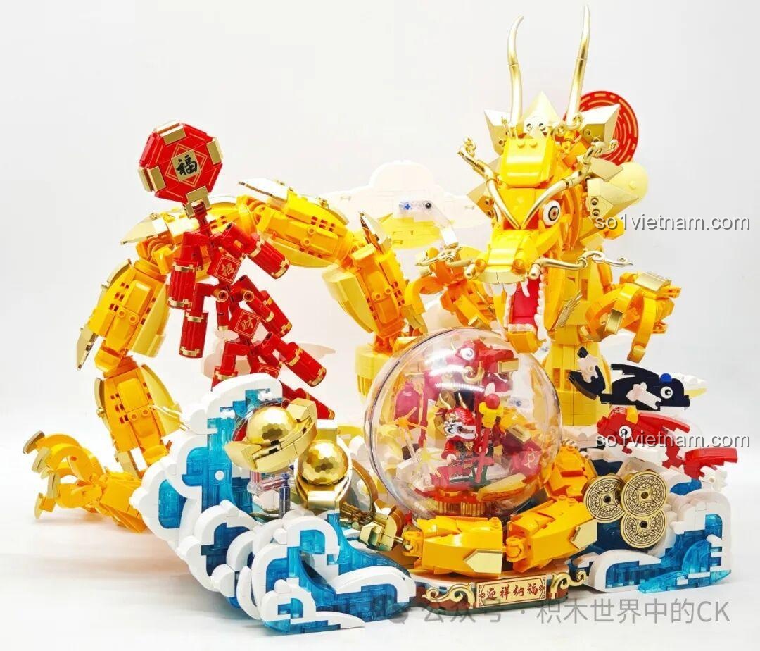 Đầu rồng Keeppley K19908 sau khi hoàn thiện, một tuyệt tác thiết kế với nhiều chi tiết mạ vàng tinh xảo.