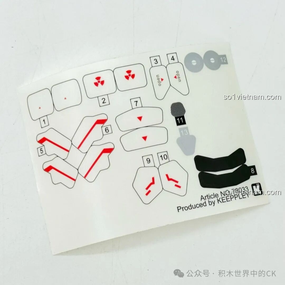 Tờ decal đi kèm bộ đồ chơi lắp ráp Keeppley 78033 Miyamoto Musashi để trang trí các chi tiết nhỏ.