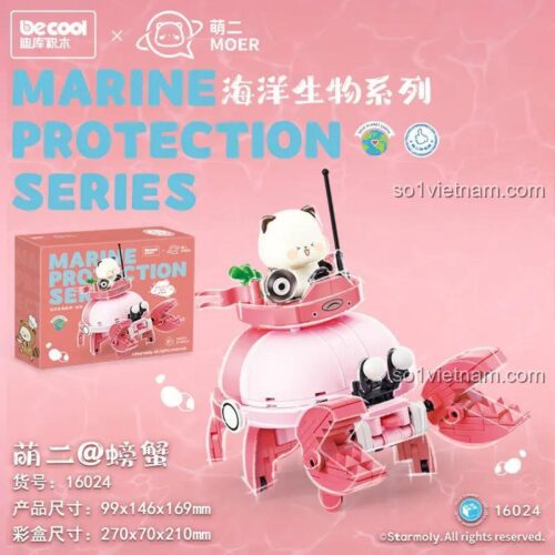 Mô hình Cua Bảo Vệ Biển Decool 16024 lắp ráp hoàn chỉnh, có minifigure gấu trúc ngồi trong buồng lái, đồ chơi xếp hình cho bé gái