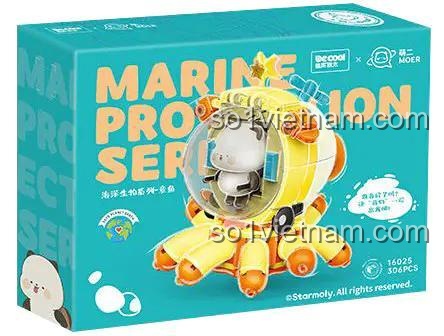 Hộp đựng bộ lắp ghép tàu ngầm sinh vật biển bảo vệ, 306 chi tiết, cho bé 6 tuổi