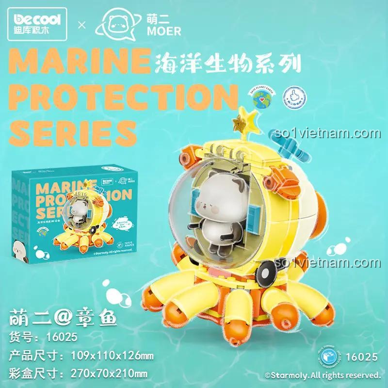 Bộ lắp ghép tàu ngầm sinh vật biển bảo vệ với nhân vật gấu trúc, hộp đựng sản phẩm, 306 chi tiết, cho bé 6 tuổi