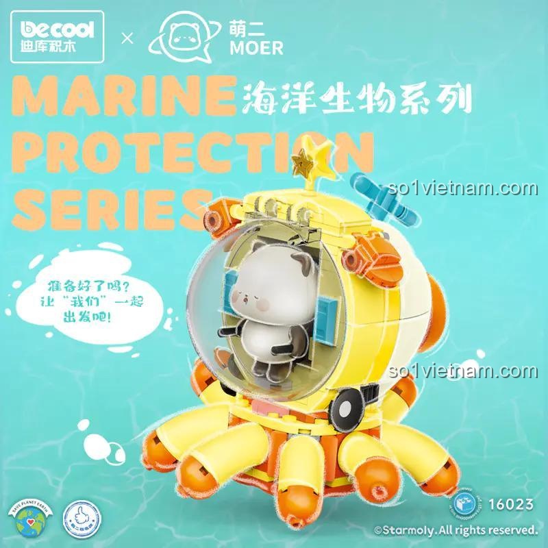 Tàu ngầm sinh vật biển bảo vệ với nhân vật gấu trúc, bộ lắp ghép 306 chi tiết, phù hợp cho bé 6 tuổi, khám phá thế giới đại dương