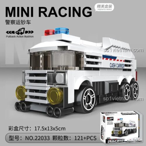 Đồ chơi lắp ráp Xe Chở Tiền Chống Bạo Động DECOOL 22033 với tính năng động cơ kéo lùi, kích thước chi tiết cho bé trai 6 tuổi