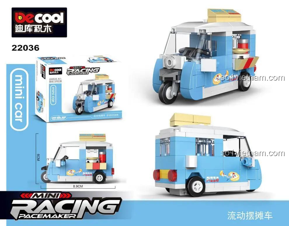 Bộ xếp hình 22036 DECOOL 94 chi tiết, đồ chơi mô hình Xe Ba Bánh Mini 22036 với kích thước mô hình rõ ràng
