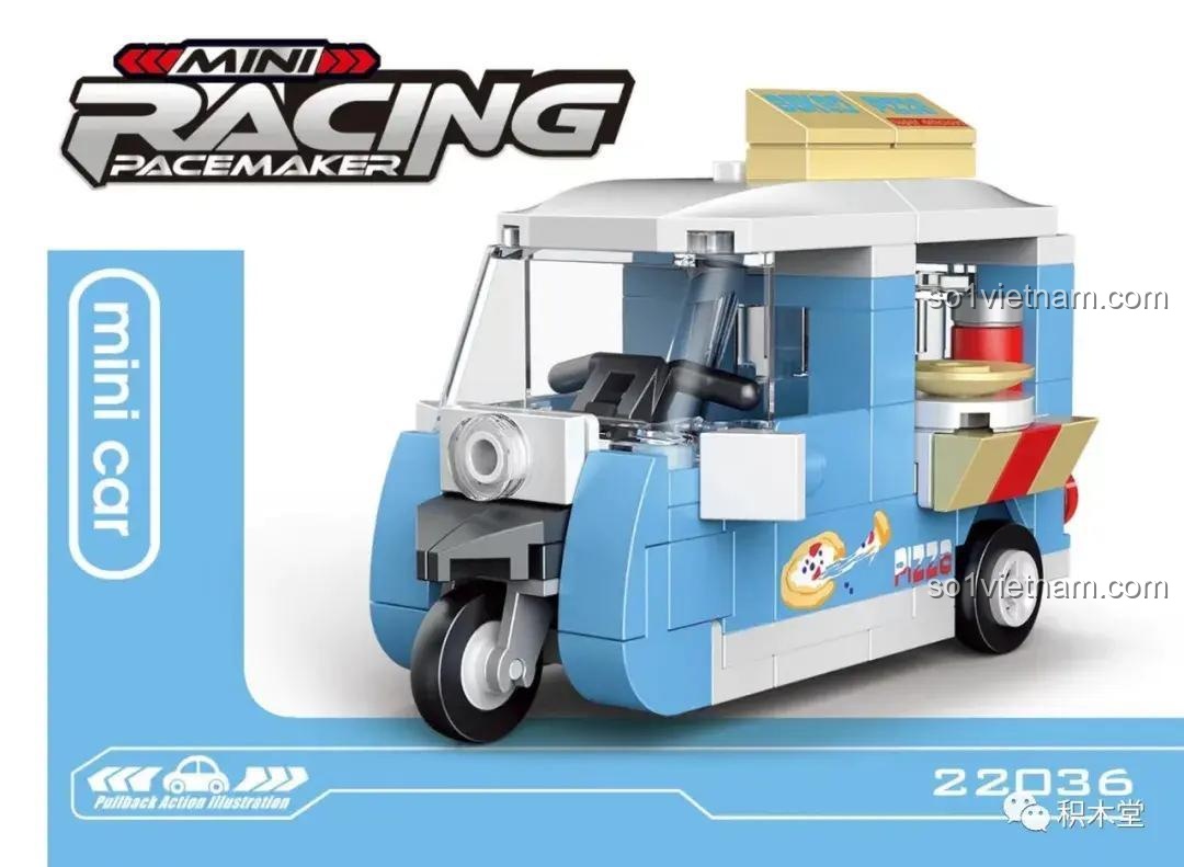 Hộp đồ chơi lắp ráp Xe Ba Bánh Mini DECOOL 22036, bộ lắp ghép Xe Ba Bánh Bán Hàng Lưu Động với động cơ kéo lùi cho bé trai