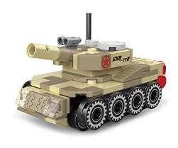 Hộp đồ chơi lắp ráp Decool 22073 Xe Tăng Mini Kéo Lùi, hiển thị kích thước và số chi tiết 126 mảnh, phù hợp bé trai 6 tuổi.