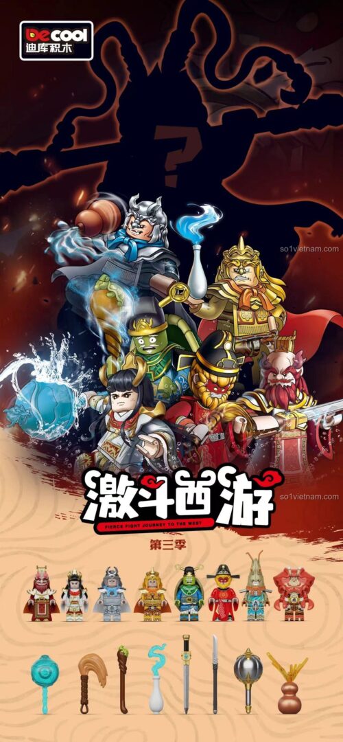 Poster series đồ chơi mô hình Decool Tây Du Ký Đại Chiến, bao gồm minifigure Long Vương Ngao Quảng 30317.