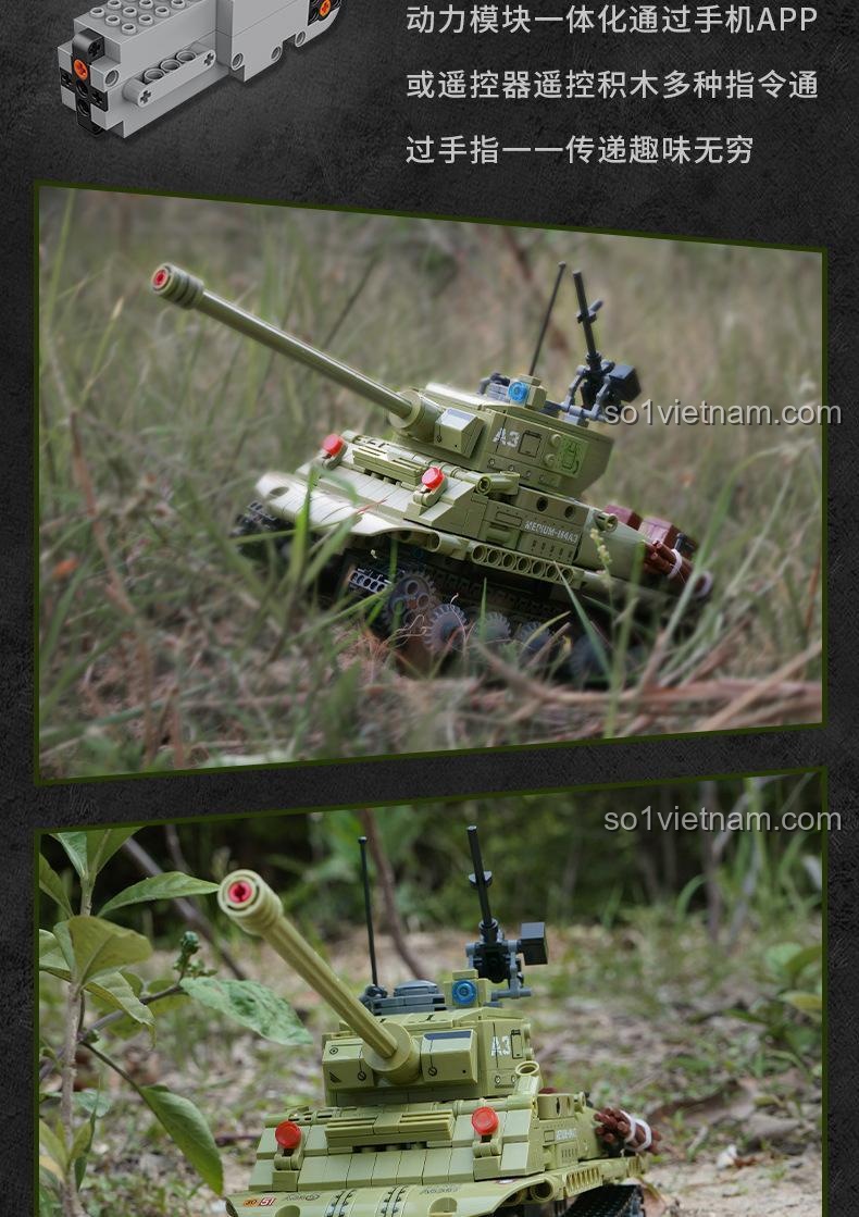 Mô hình xe tăng Decool 3908 được điều khiển qua App, mang lại trải nghiệm thú vị.
