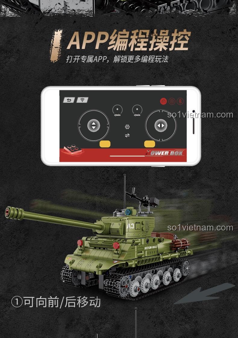 Giao diện điều khiển qua App điện thoại của Decool 3908 Xe tăng Sherman điều khiển từ xa.