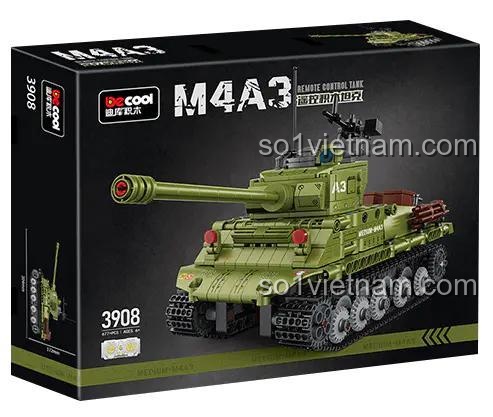 Ảnh chụp chính diện đồ chơi mô hình Decool 3908 Xe Tăng M4A3 Sherman điều khiển từ xa, giá rẻ, dành cho bé trai 8 tuổi.
