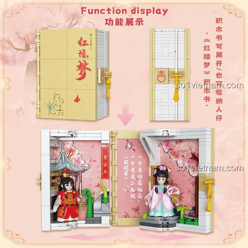 Sách Hồng Lâu Mộng Decool 40001, chức năng mở ra và lưu trữ nhân vật, bộ lắp ghép sáng tạo cho bé gái.