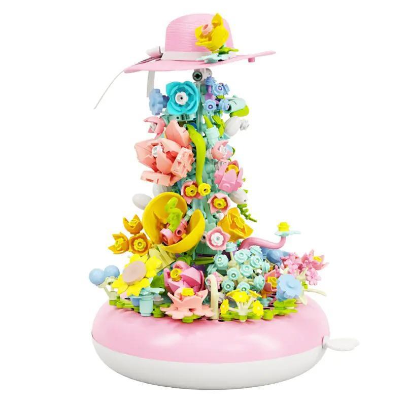 Bộ lắp ghép得客创想 DK 7003 Phong Hoa Chính Mậu Lạc Thần, mô hình hoa màu hồng và vàng, đồ chơi sáng tạo cho bé gái 8 tuổi
