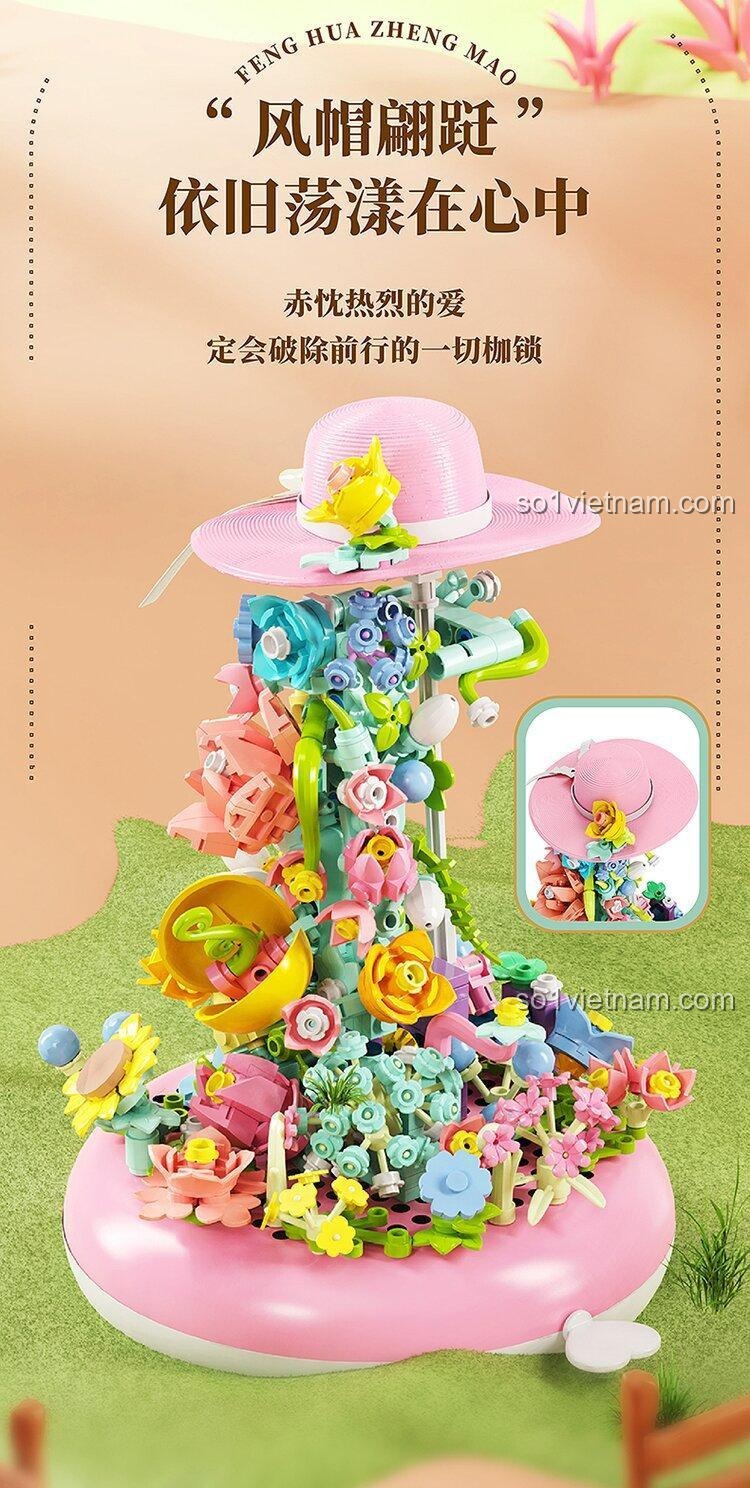Bộ lắp ghép得客创想 DK 7003 Phong Hoa Chính Mậu Lạc Thần, mô hình hoa với các màu sắc tươi sáng, đồ chơi lắp ghép cho bé gái