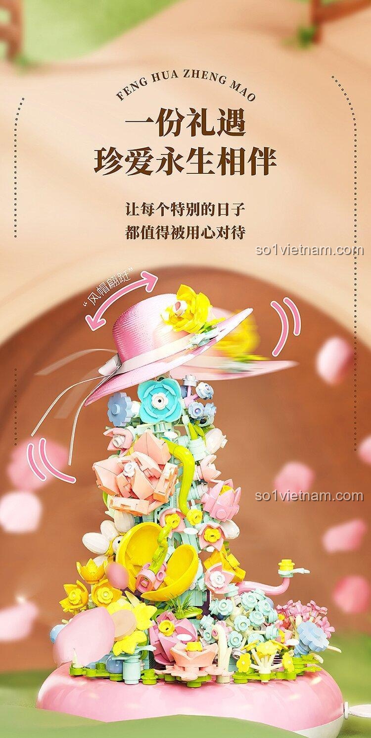 Bộ lắp ghép得客创想 DK 7003 Phong Hoa Chính Mậu Lạc Thần, mô hình hoa với chi tiết tinh xảo, đồ chơi sáng tạo cho bé gái 8 tuổi