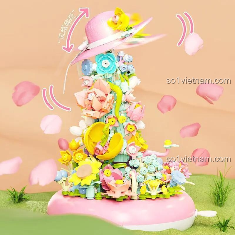 Bộ lắp ghép得客创想 DK 7003 Phong Hoa Chính Mậu Lạc Thần, mô hình hoa với mũ xoay, đồ chơi sáng tạo cho bé gái