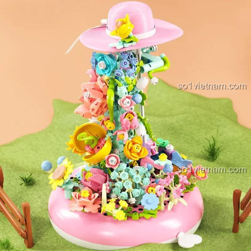 Bộ lắp ghép得客创想 DK 7003 Phong Hoa Chính Mậu Lạc Thần, mô hình hoa với nền màu pastel, đồ chơi xếp khối cho bé gái 8 tuổi