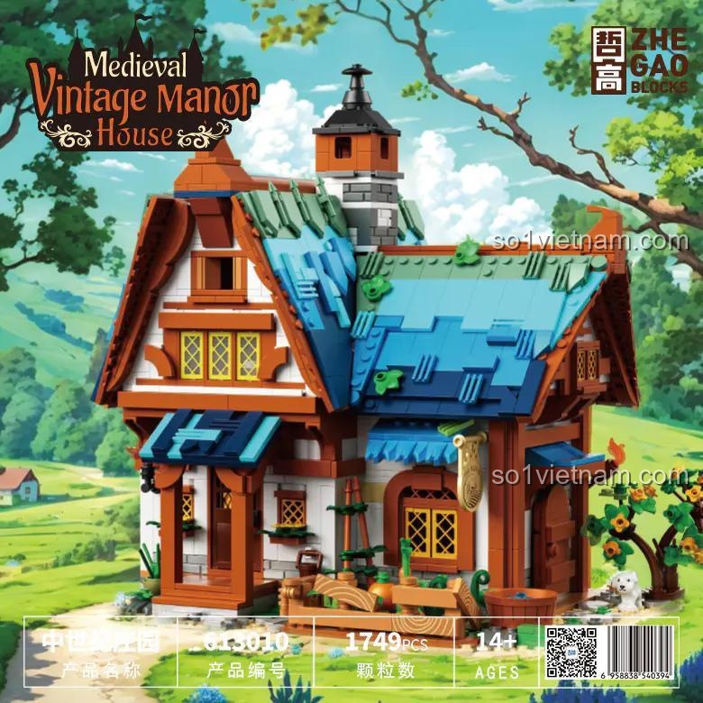 Mô hình Dinh thự Cổ Trung Cổ ZHEGAO 613010 lắp ráp từ hộp, kiến trúc Trung Cổ, 1749 mảnh ghép, độ tuổi 14+