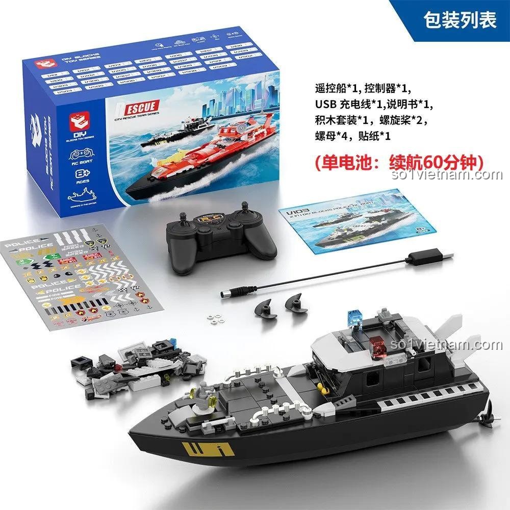Bộ Sản Phẩm Đầy Đủ Thuyền Cảnh Sát Điều Khiển Từ Xa DIY V103, Mô Hình Tàu Cảnh Sát, Đồ Chơi Điều Khiển Từ Xa, Bộ Lắp Ghép Tàu Cảnh Sát, 162 Mảnh, Độ tuổi 14+
