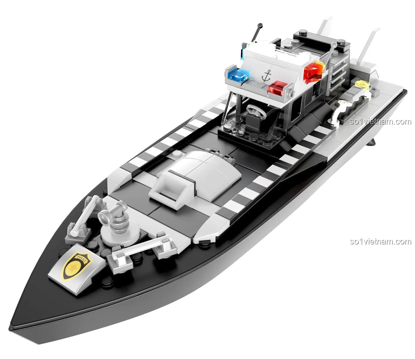 Chi tiết Thuyền Cảnh Sát Điều Khiển Từ Xa DIY V103, Mô Hình Tàu Cảnh Sát, Đồ Chơi Điều Khiển Từ Xa, Bộ Lắp Ghép Tàu Cảnh Sát, 162 Mảnh, Độ tuổi 14+
