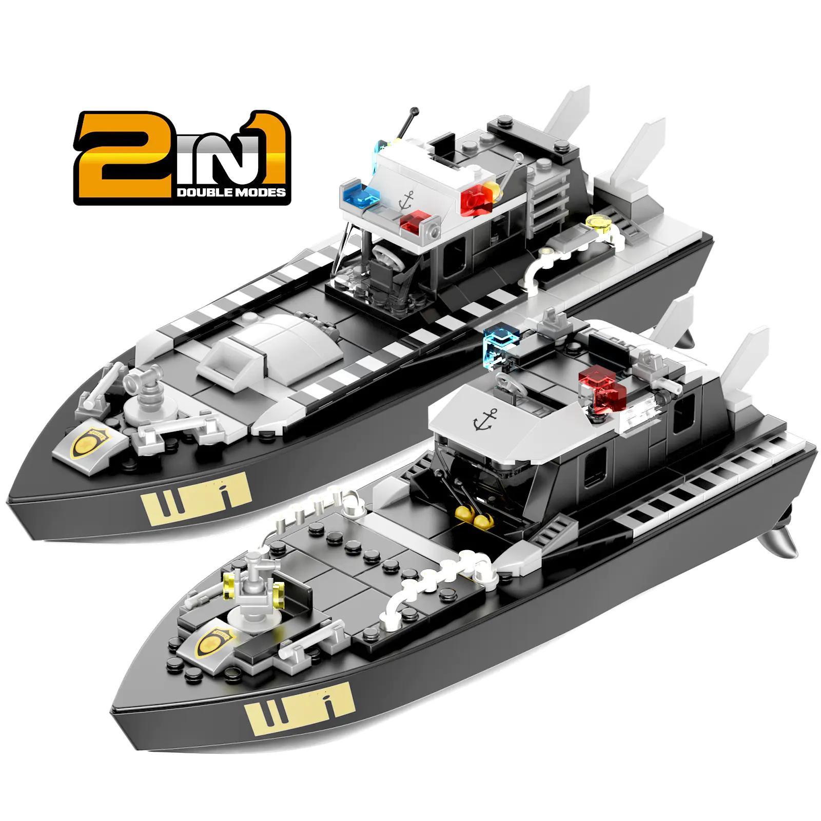 Thuyền Cảnh Sát Điều Khiển Từ Xa DIY V103 2 Trong 1, Mô Hình Tàu Cảnh Sát, Đồ Chơi Điều Khiển Từ Xa, Bộ Lắp Ghép Tàu Cảnh Sát, 162 Mảnh, Độ tuổi 14+