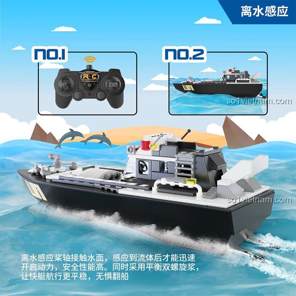 Thuyền Cảnh Sát Điều Khiển Từ Xa DIY V103 Chạy Trên Nước, Mô Hình Tàu Cảnh Sát, Đồ Chơi Điều Khiển Từ Xa, Bộ Lắp Ghép Tàu Cảnh Sát, 162 Mảnh, Độ tuổi 14+