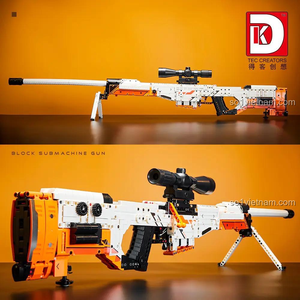 Hai góc nhìn khác nhau của đồ chơi lắp ghép Mô hình Súng AWP 2003, thể hiện chi tiết thiết kế tinh xảo.