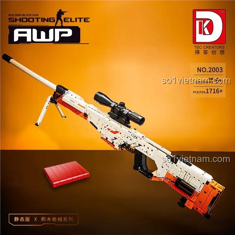 Mô hình Súng AWP DK 2003 và hộp đạn đi kèm, bộ xếp hình súng bắn tỉa dành cho các bạn nam yêu thích quân sự.