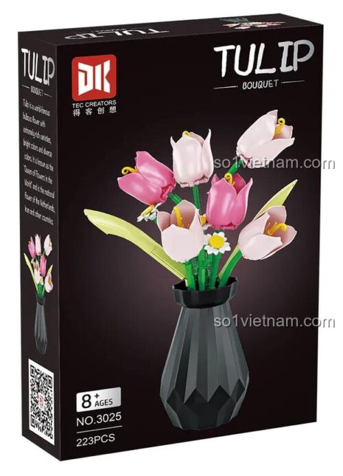 Hộp bộ đồ chơi bó hoa Tulip lắp ghép DK 3025, bộ đồ chơi hoa trang trí, đồ chơi lắp ghép hoa giả, hoa giả trang trí, bó hoa giả, bó hoa giả trang trí, hoa Tulip giả, hoa Tulip giả trang trí, 223 mảnh ghép, độ tuổi 8+, cho bé gái, vẻ đẹp tinh tế, giá tốt