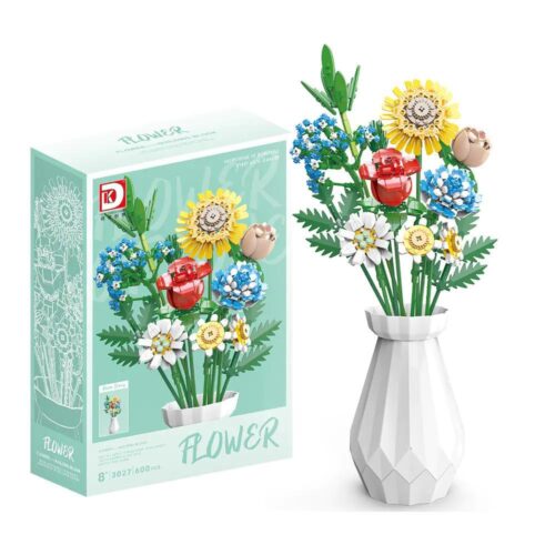 Hộp sản phẩm DK 3027 Bó Hoa Lắp Ghép với 600 mảnh ghép, độ tuổi 8+, là đồ chơi sáng tạo cho bé gái, món quà độc đáo