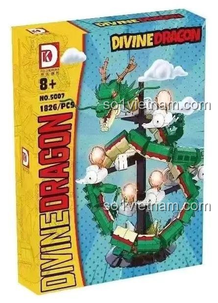 Hộp sản phẩm bộ lắp ghép Rồng Thần Shenron DK 5007, với hình ảnh Rồng Thần Divine Dragon và thông tin 1826 chi tiết, phù hợp cho trẻ từ 8 tuổi.