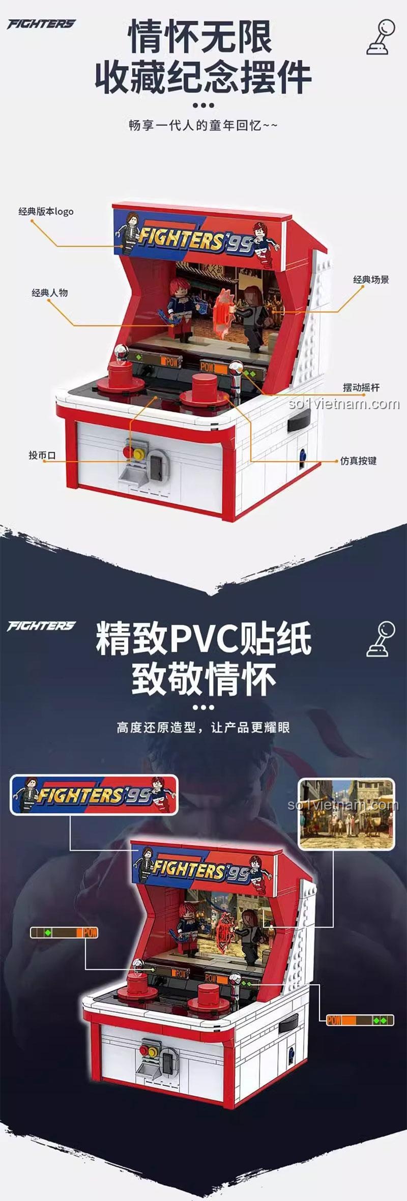 Chi tiết tinh xảo của Cỗ máy game thùng hoài niệm 5010, từ cần điều khiển đến các nhân vật.