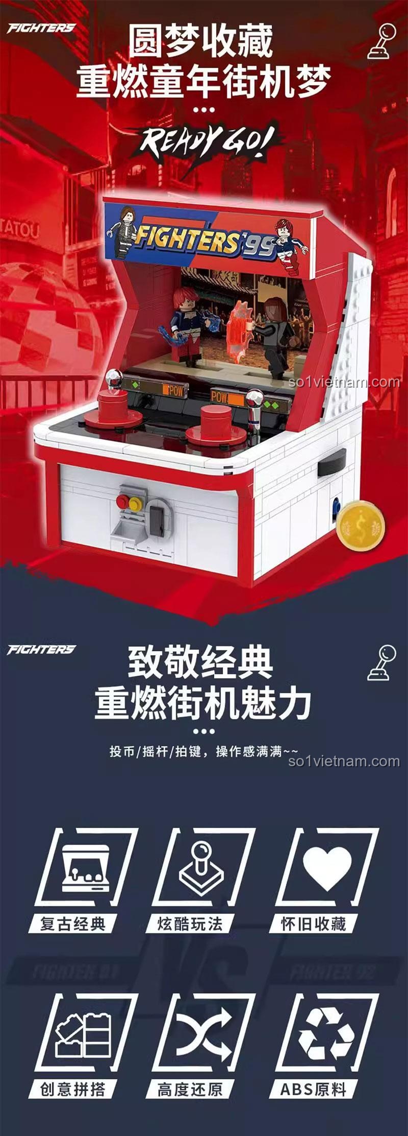 Poster quảng cáo bộ đồ chơi Mô hình máy game arcade DK, khơi lại ký ức tuổi thơ với trò chơi kinh điển.