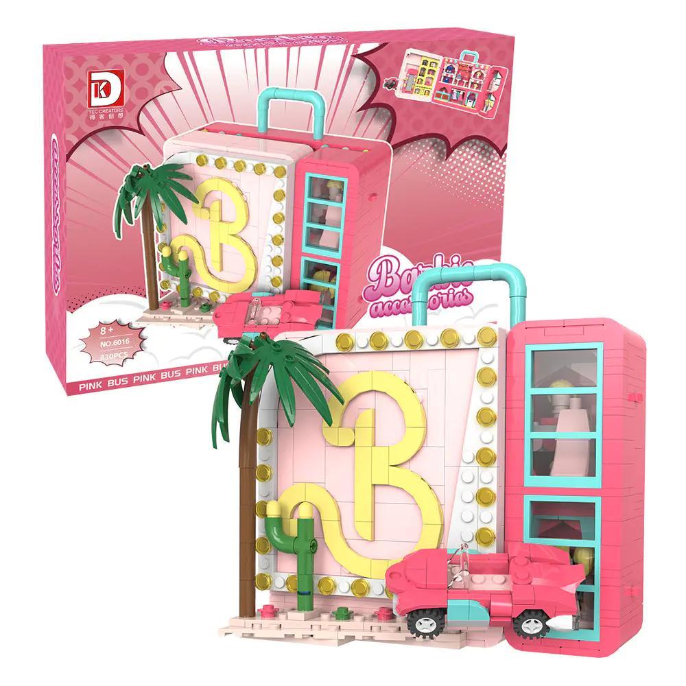 Bộ lắp ghép mini block DK 6016 Tủ Quần Áo Mơ Ước, vali thời trang màu hồng, có thể mở ra thành tủ quần áo và xe hơi, 830 chi tiết, phù hợp cho bé gái 8 tuổi